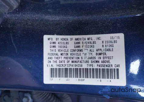2015 Honda Accord Lx from USA, damaged, VIN 1HGCR2F32FA194258